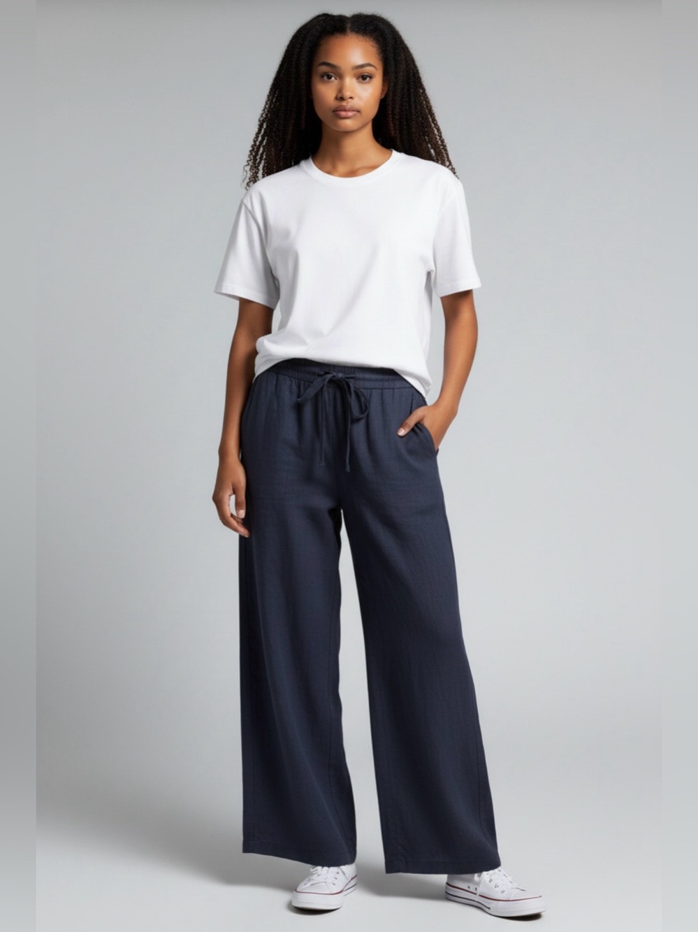 Halara Navy Blue XL Linen like Drawstring Wide Leg Pants